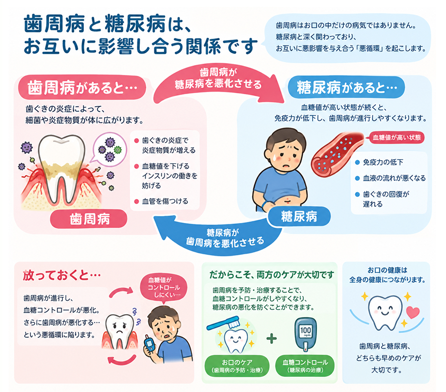 歯周病と糖尿病は互いに影響し合う関係